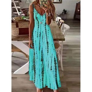 Turquoise Tie-Dye Maxi Dress